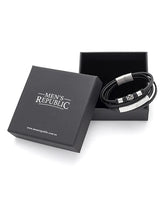 Black box with 'Men's Republic' branding containing a bracelet.